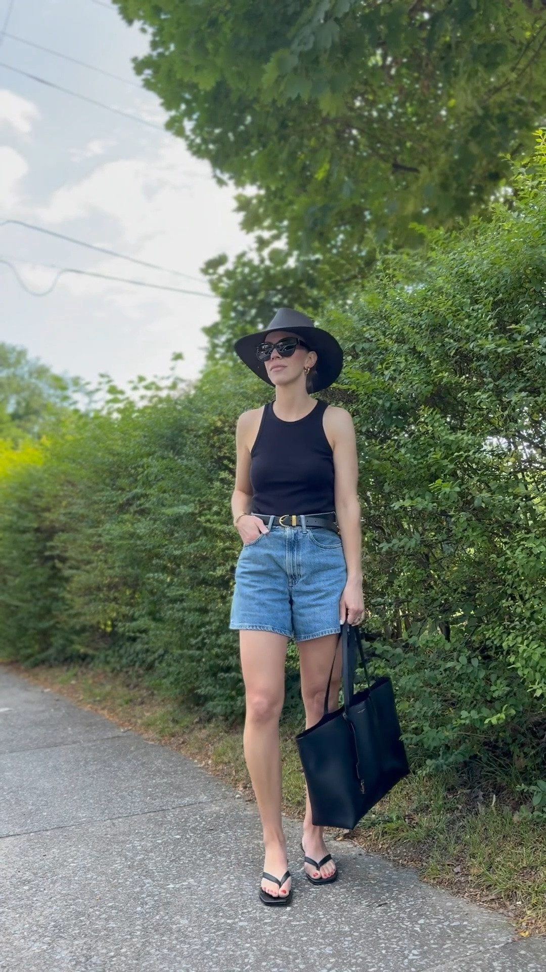 Minimal summer outfit, 90’s minimal style, denim shorts with tank top, high rise denim shorts, kitten heel thong sandals, @Janessa Leone straw hat

#LTKxMadewell #LTKSeasonal #LTKOver40