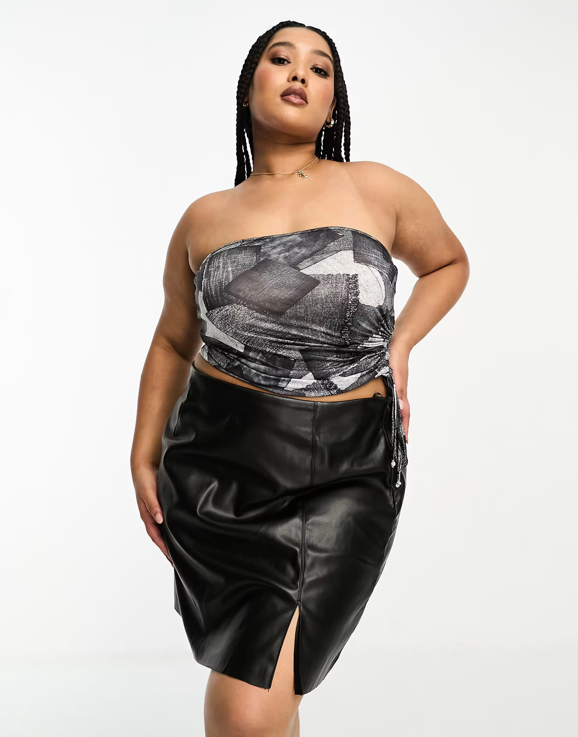 Noisy May Curve faux leather mini skirt with slit in black | ASOS (Global)