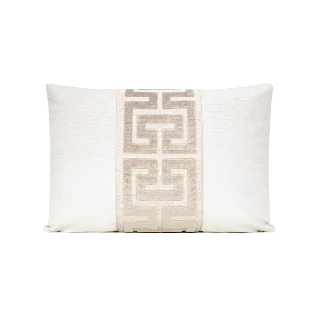 Alabaster Velvet Pillow Cover With Pearl Greek Key Trim 18x18, 20x20, 22x22, Lumbar 14x20, 15x22,... | Etsy (US)