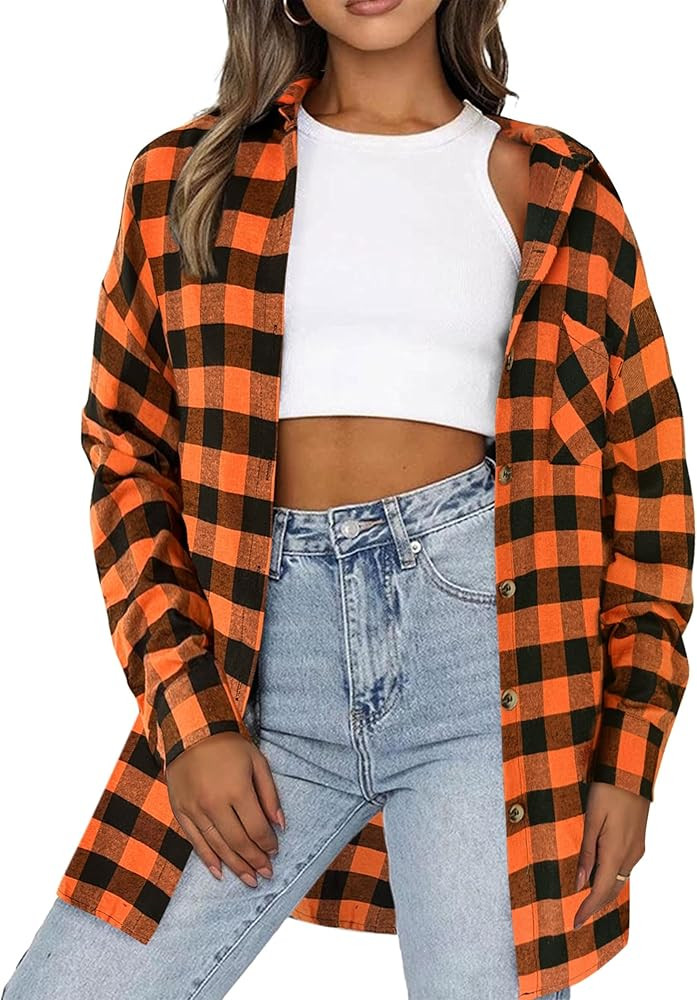 HOTOUCH Womens Plaid Shirts Casual Long Sleeve Lightweight Tops Classic Collared Shackets Button ... | Amazon (US)