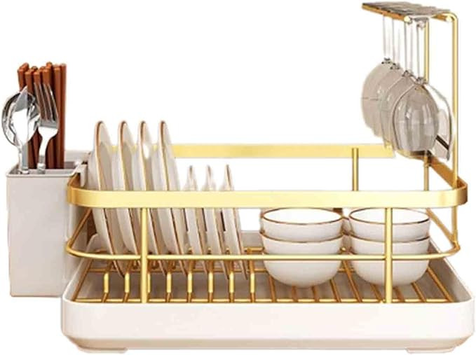JUSHZ Dish Rack Dish Drying Rack Over Sink Drainer Draining Rack with Drip Tray ABS with Cutlery ... | Amazon (US)