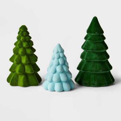 3pc Flocked Tree Decorative Figurine Set Green - Wondershop™ | Target