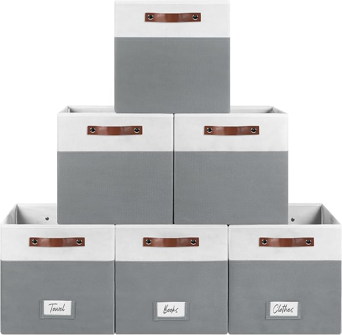 6-Pack Storage Cubes with Handles & Label Holders Basket, Closet Cube Home Organizer Bins(White/D... | Amazon (US)
