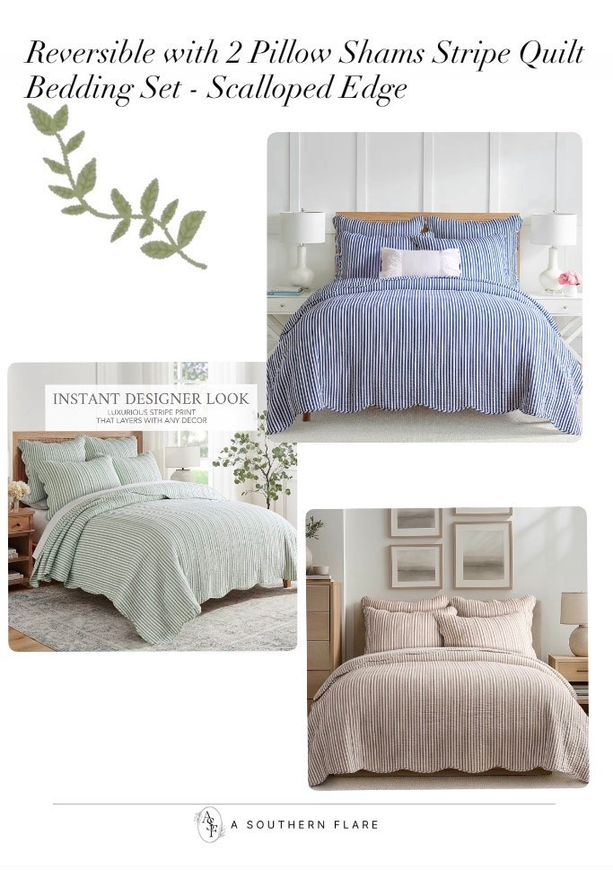Reversible with 2 Pillow Shams Stripe Quilt
Bedding Set - Scalloped Edge 

styling, interior design, home essentials, designer look for less, home inspiration, neutral decor, elevated living, modern home, decorating ideas, curated home, beautiful home, Amazon home finds, finishing touches, home favorites, high/Low
#homedecor #amazonhome

#LTKHome