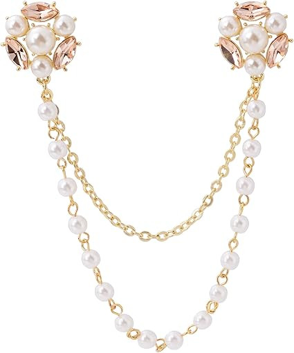 OBONNIE Champagne Tone Crystal Pearl Daisy Flower Brooches Pins with Pearl Chain Tassel Sweater G... | Amazon (US)