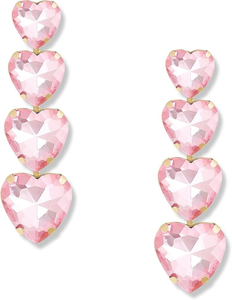 Wagcay Crystal Heart Earrings Dangle Rhinestone Heart Earrings Love Heart Drop Earrings For Women Va | Amazon (US)
