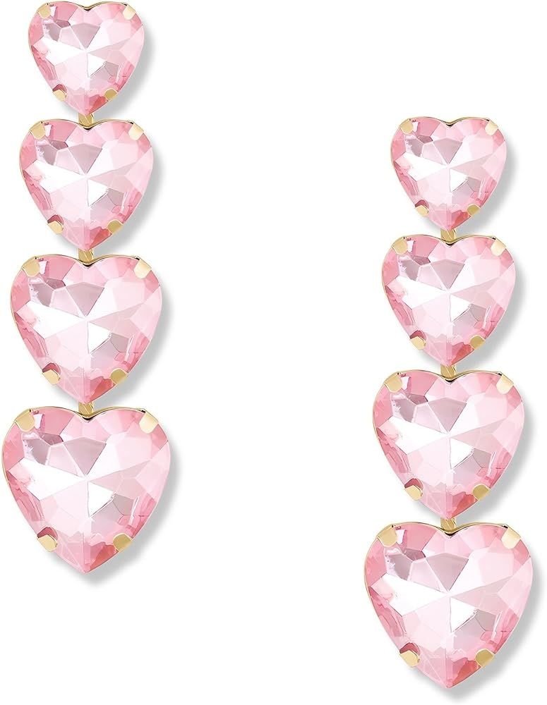 Wagcay Crystal Heart Earrings Dangle Rhinestone Heart Earrings Love Heart Drop Earrings For Women Va | Amazon (US)