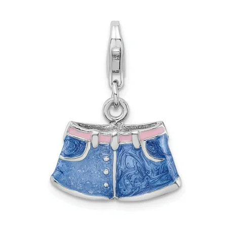 925 Sterling Silver RH 3-D Enameled Blue Jean Shorts With Lobster Clasp Charm Pendant; for Adults an | Walmart (US)