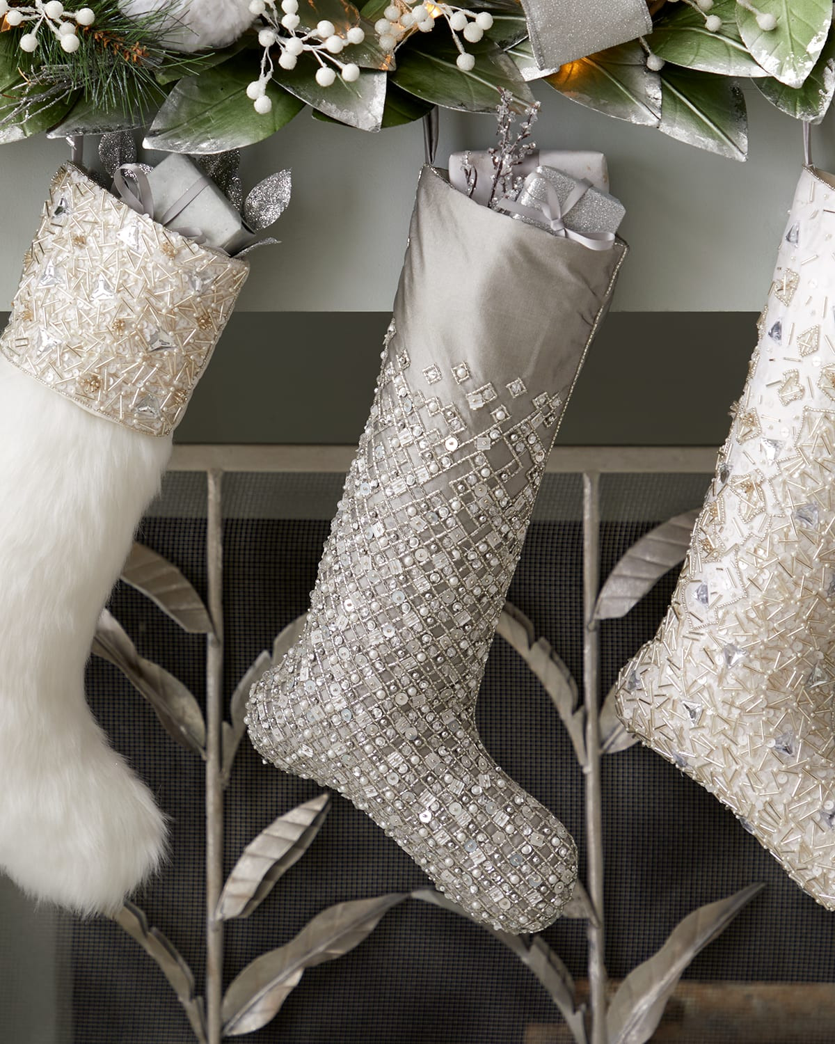 Beaded Grid Holiday Stocking | Neiman Marcus