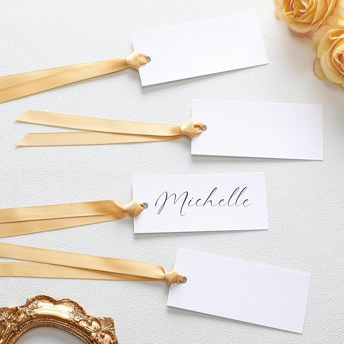 50 Pcs Name Place Cards for Table Setting Blank Wedding Place Cards with Satin Ribbon 1.57 x 3.54... | Amazon (US)
