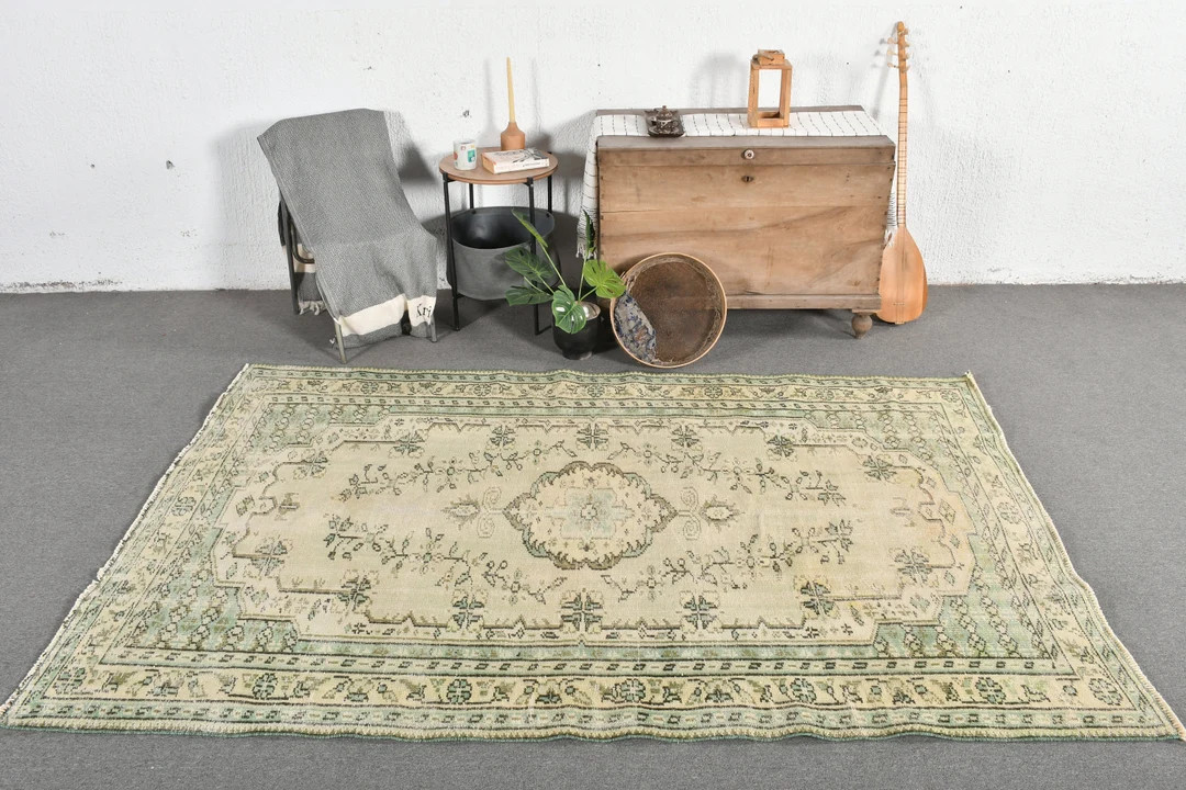 Large Rugs Vintage Turkish Oushak For Dining Room 5.6x8.3 ft Green Wool Area Office Dorm Distress... | Etsy (CAD)