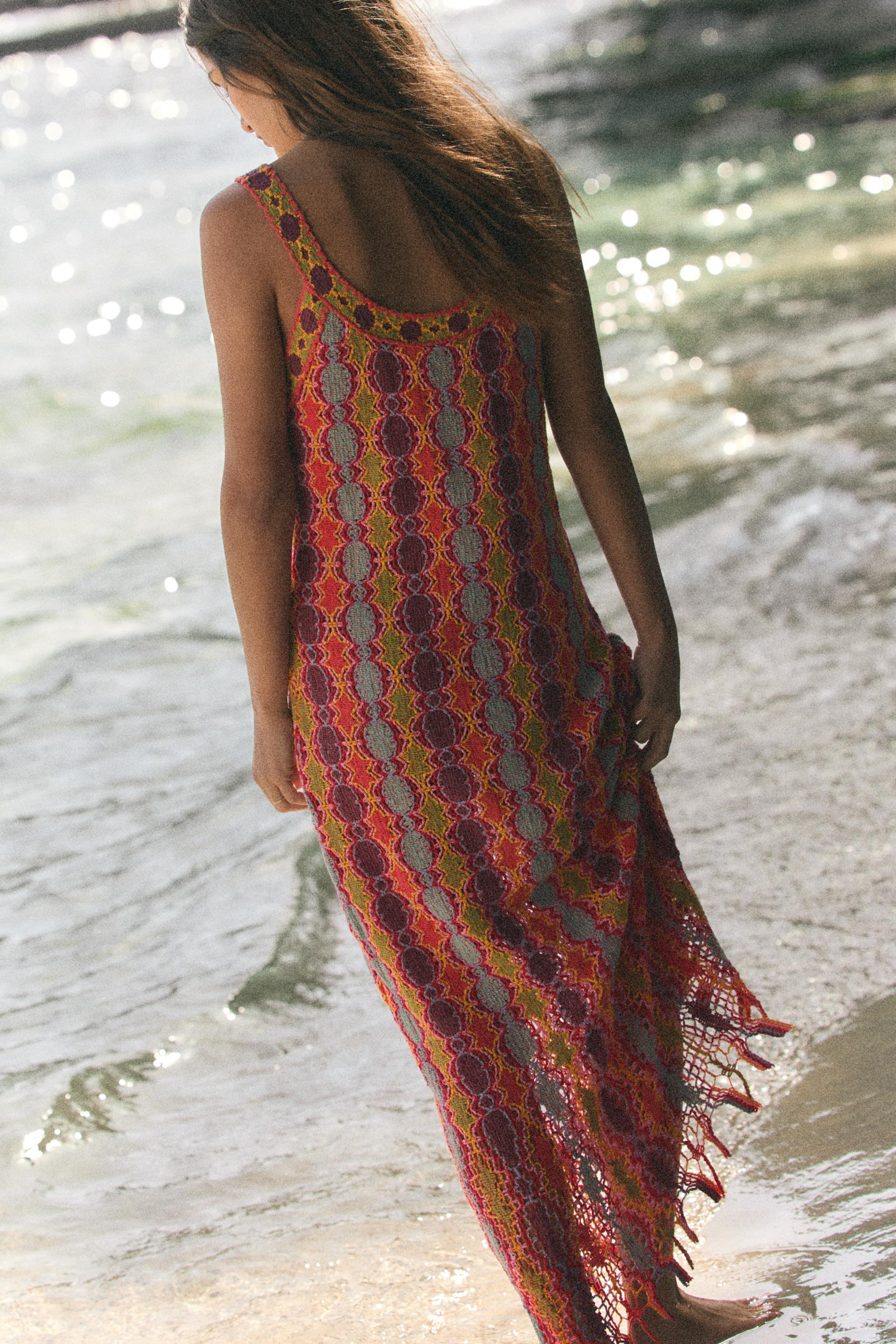 LONG FRINGED KNIT DRESS | Zara US