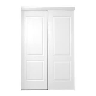 TRUporte 59 in. x 80 in. 108 Series Primed 2 Panel Square Top Design Primed MDF Bypass Sliding Do... | The Home Depot