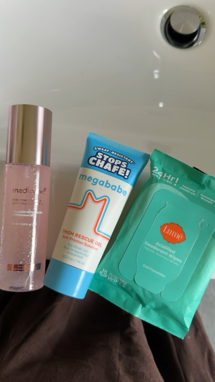 Travel must haves, this thigh chafe cream is life saving for thick thighs that rub. Luke wipes keep me fresh and not stinky and the spray is so hydrating for my face!

#LTKTravel #LTKBeauty #LTKselfcare