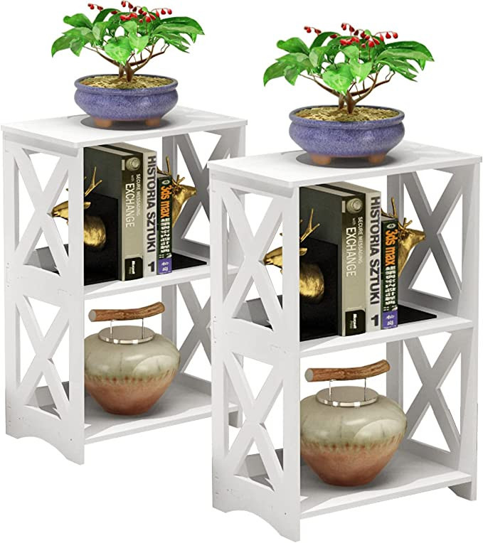 Rerii Side Table Set of 2, End Table 3 Tier, Simple Bed Side Table Nightstand, 2 Shelf Small Book... | Amazon (US)