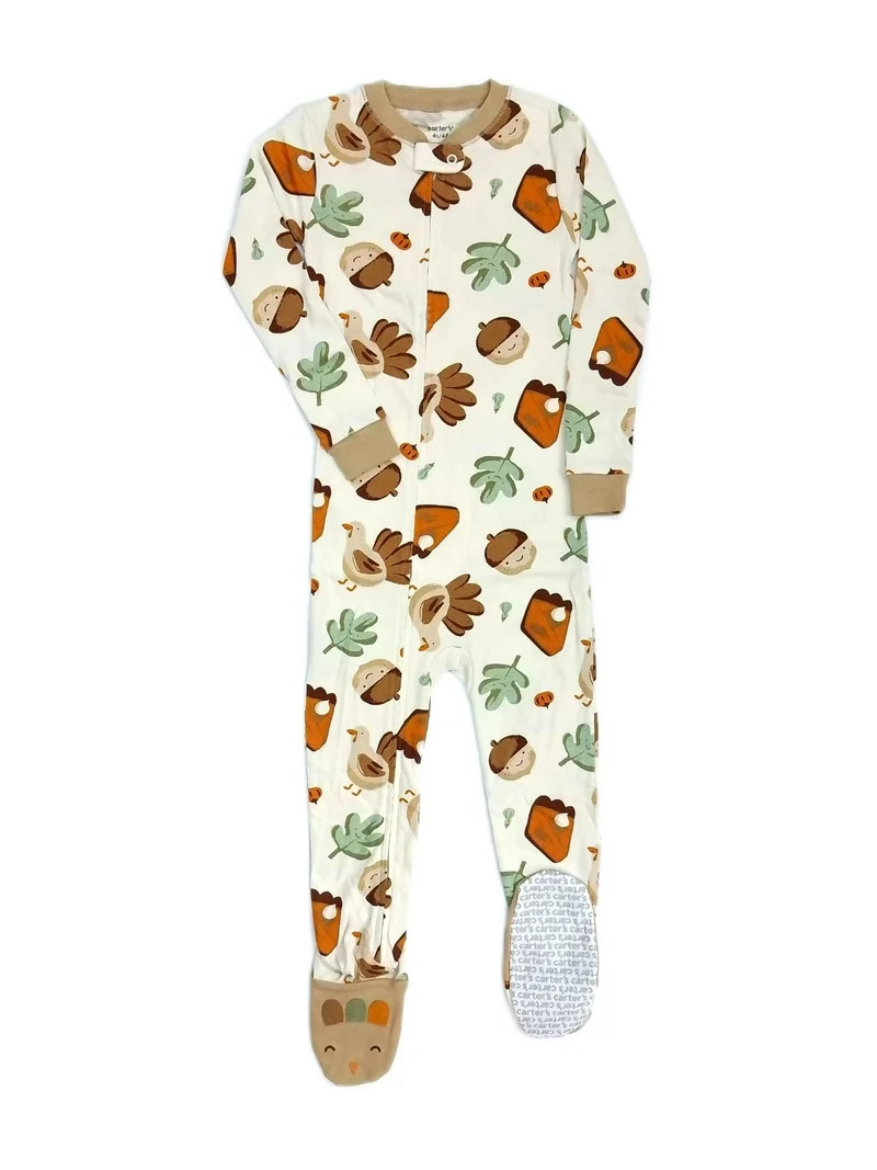Carter's Girl's, Boy's Thanksgiving Fall Print Turkey Footed Pajama Sleeper (Size 4T) | Walmart (US)