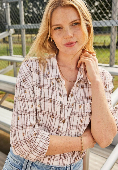Pucker Plaid Floral Button Down Shirt | Maurices