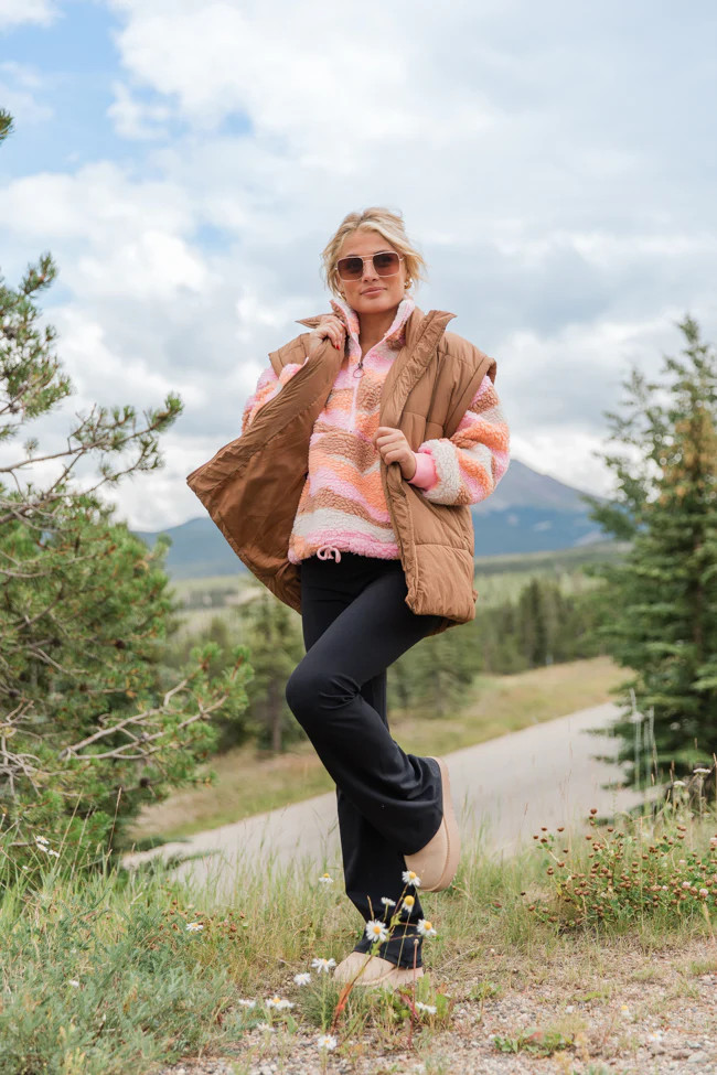 Playing For Keeps Pink and Orange Multi Printed Sherpa Pullover | Pink Lily