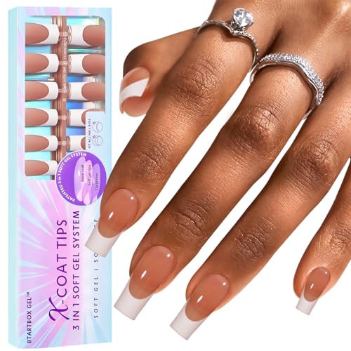 BTArtboxnails XCOATTIPS French Tip Nails, 150pcs Long Square Brown Press on Nails, Gel Nails for DIY Nail Art | Amazon (US)