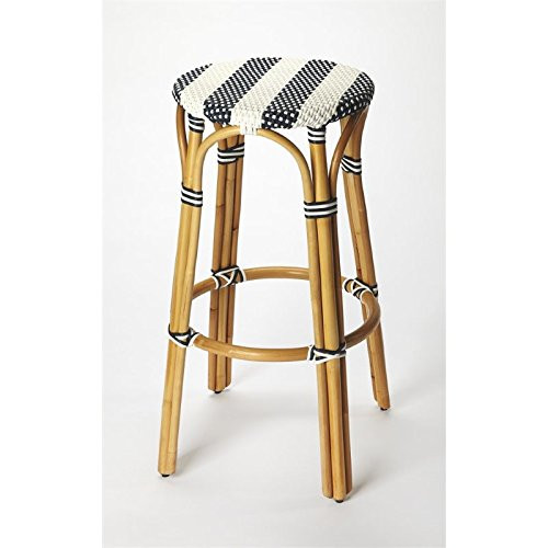 Beaumont Lane Transitional 30" Backless Rattan Counter Bar Stool in White and Blue | Amazon (US)
