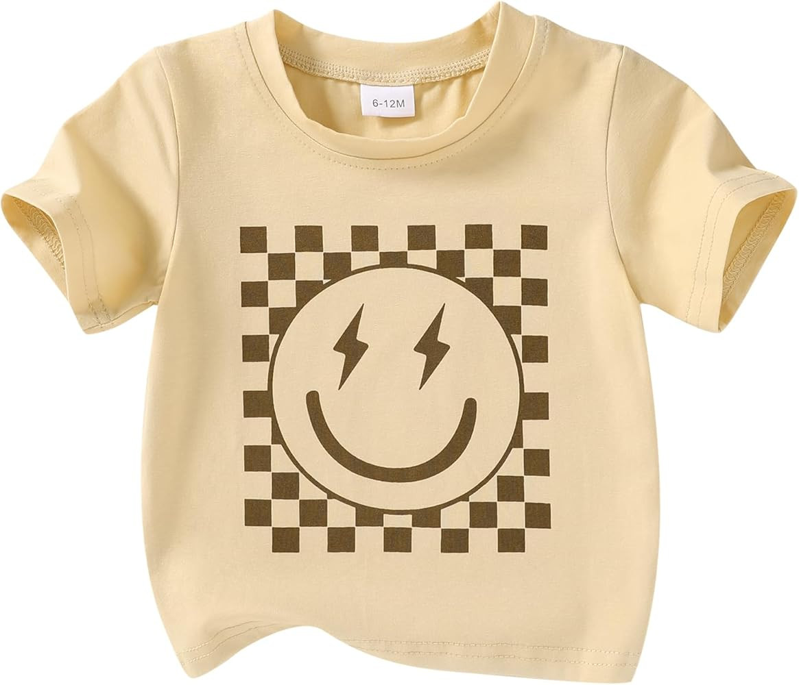 Happy Town Toddler Clothes Baby Boy Girl Smiley Face Shirt Short Sleeve T-Shirt Tee Summer Tops O... | Amazon (US)