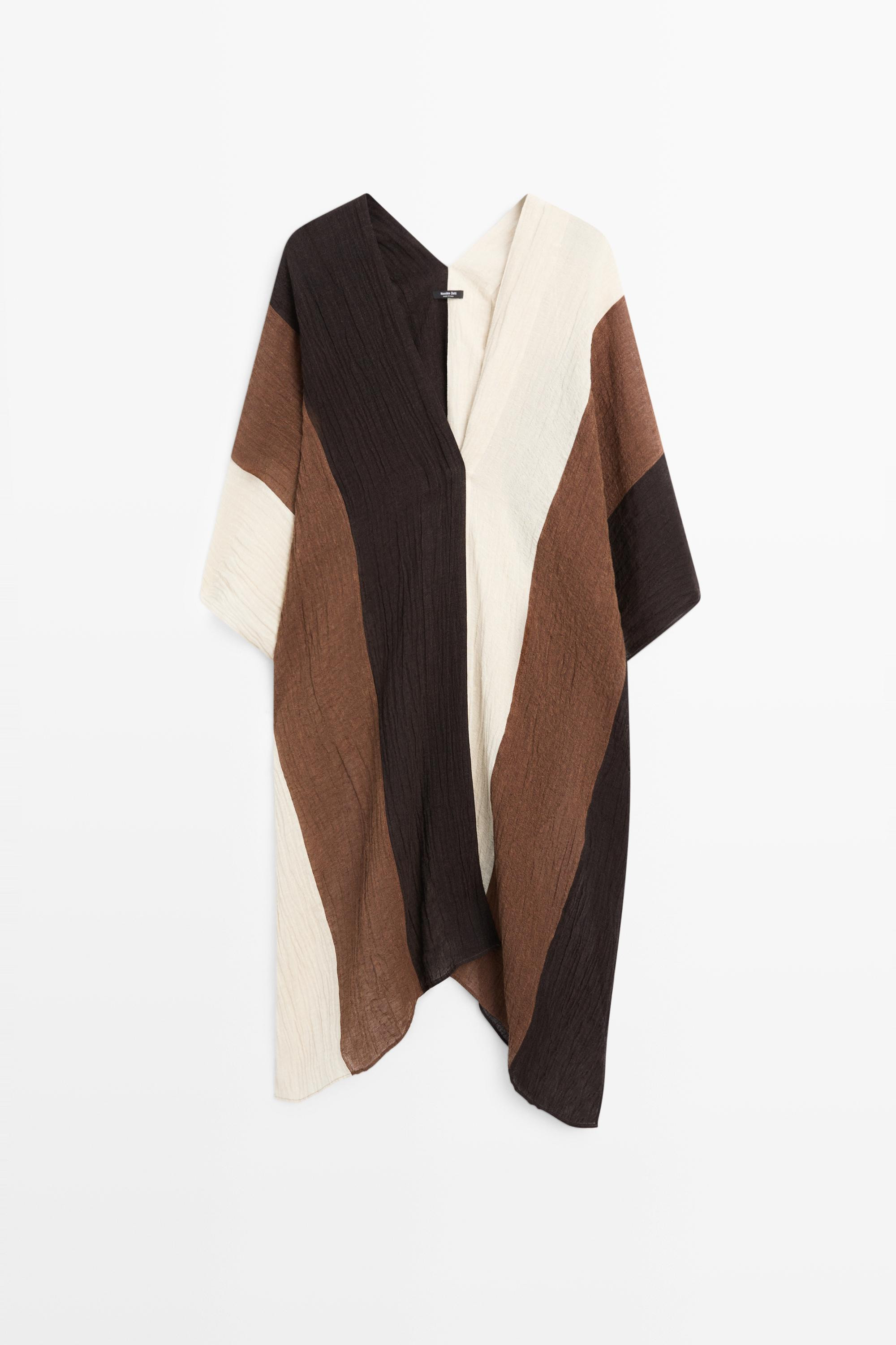 Textured tricolor linen blend kaftan | Massimo Dutti US