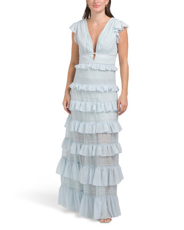 Striped Lace And Chiffon Maxi Gown | TJ Maxx