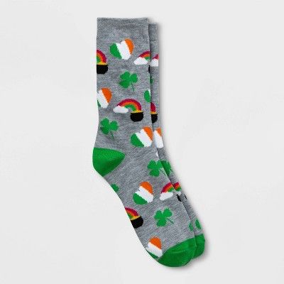 Women's Rainbow and Shamrock St. Patrick's Day Crew Socks - Heather Gray 4-10 | Target