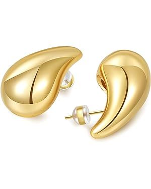 LOUMILEO Extra Large Drop Earring Dupes Hypoallergenic Chunky Gold Hoop Earrings Lightweight Wate... | Amazon (US)