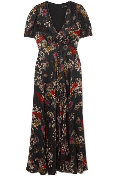 Saloni - Lea Floral-print Silk-jacquard Maxi Dress - Black | NET-A-PORTER (UK & EU)