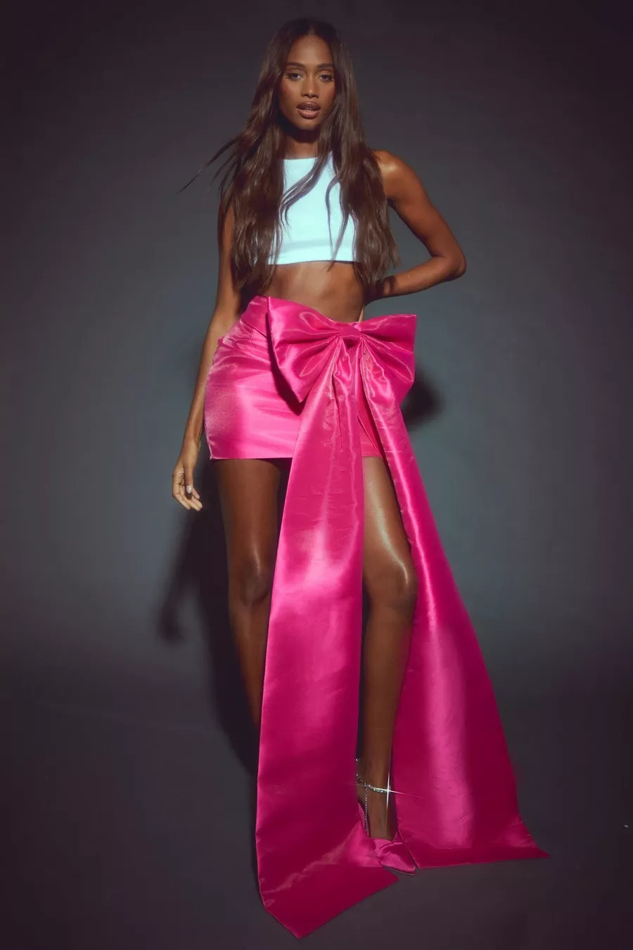 Premium Structured Bow Draped Satin Mini Skirt | Boohoo.com (UK & IE)