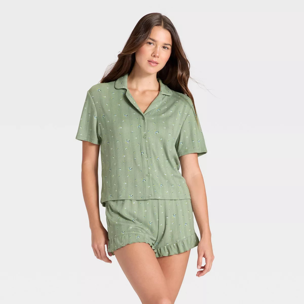 Women's Pointelle Notch Collar Shirt and Shorts Pajama Set - Wild Fable™ | Target