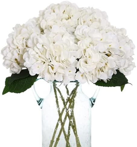 Kimura's Cabin 6pcs Faux White Hydrangeas Fake Flowers Artificial Silk Hydrangea Flower With Stem... | Amazon (US)