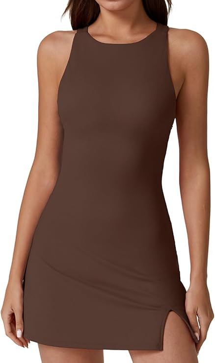 QINSEN Womens Crewneck Criss Cross Open Back Tennis Dress Sleeveless Built in Shorts Golf Athleti... | Amazon (US)