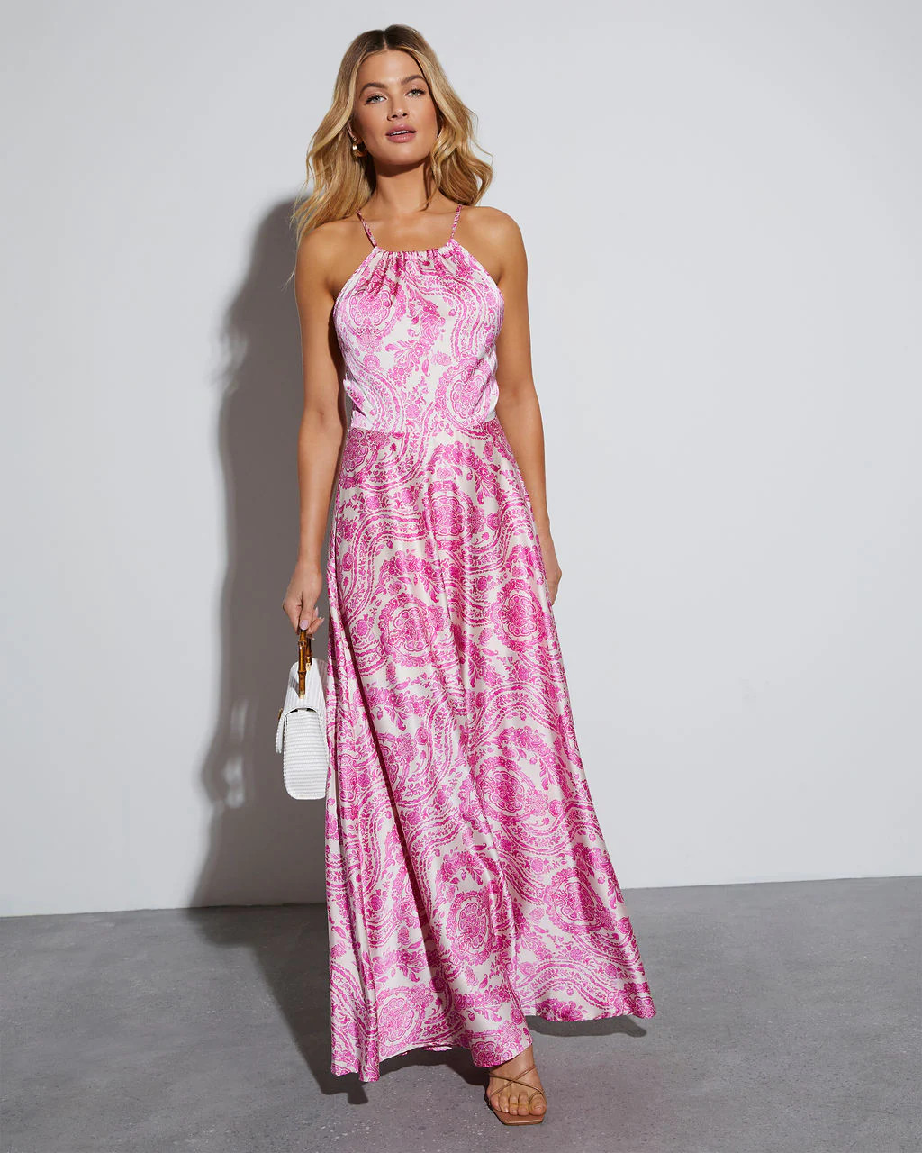 Maxine Satin Paisley Halter Maxi Dress | VICI