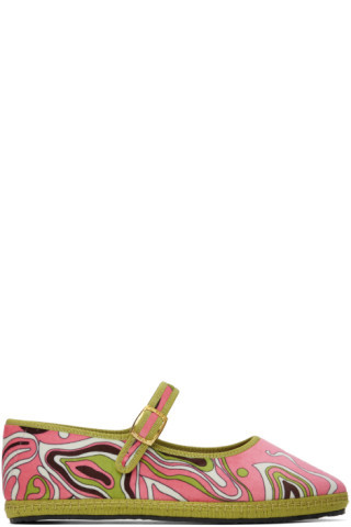 Pink & Green Velvet Ballerina Flats | SSENSE