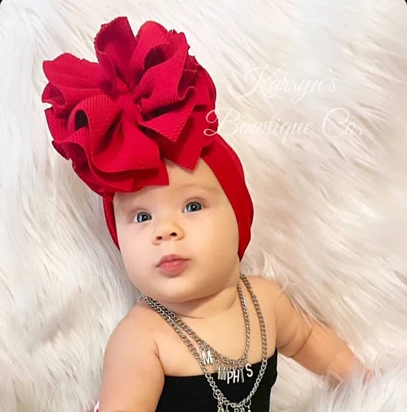 XL Shredded Ruffle Solid Red Head Wrap Bow Over The Top Bow, Messy Bow, Messy Headwrap, Baby Head... | Etsy (US)