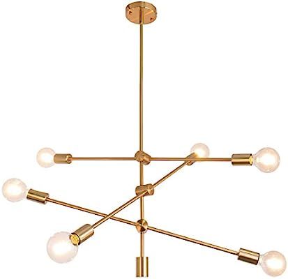 Sputnik Chandelier 6 Lights Modern Pendant Lighting Ceiling Light Fixture, Brass | Amazon (US)