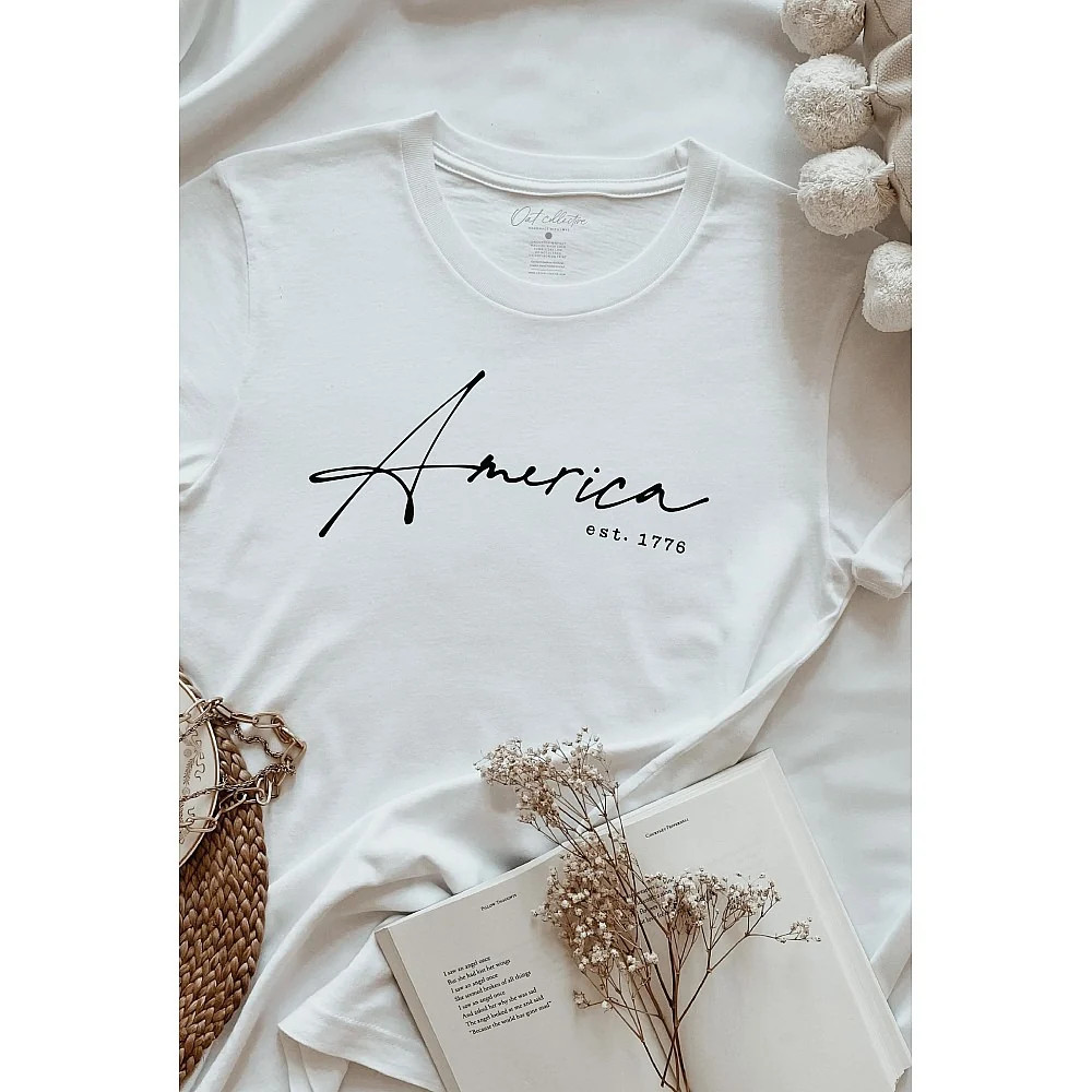 America Est. 1776 Women's Graphic Tee, White | SpearmintLOVE
