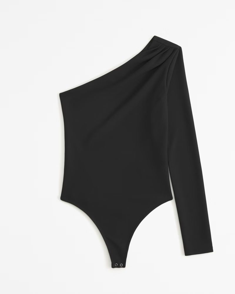 Long-Sleeve Crepe Asymmetrical One-Shoulder Bodysuit | Abercrombie & Fitch (US)