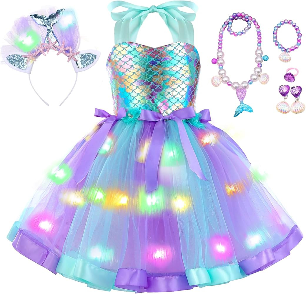 Tutu Dreams Mermaid Unicorn Costume for Girls LED Princess Dresses Halloween Birthday Party | Amazon (US)