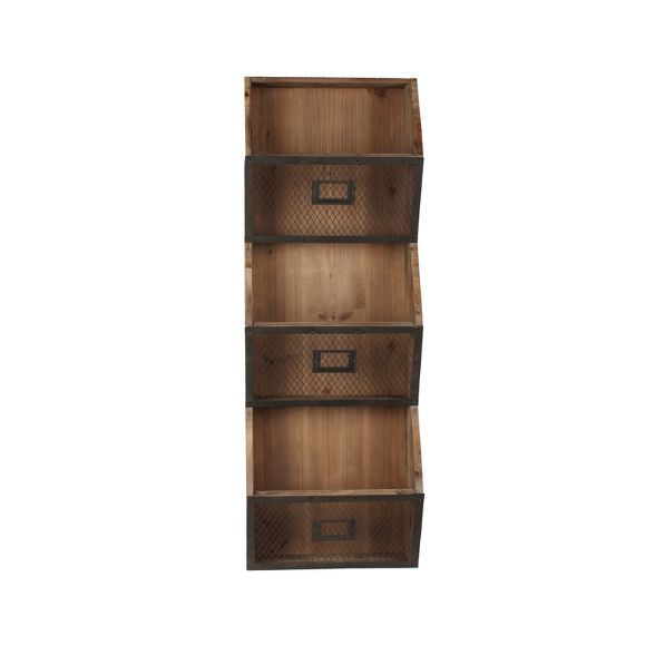 Wall Shelf 2-Tiers with 5 Hooks Black/Brown | Target