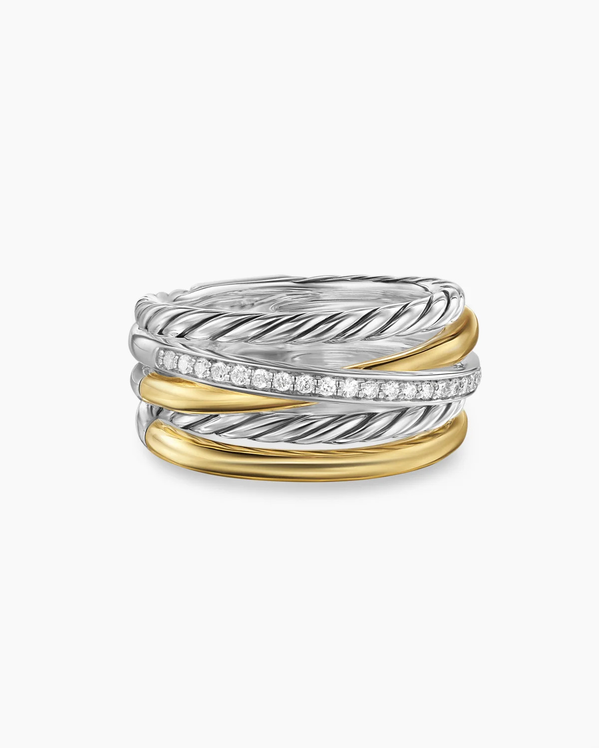 David Yurman | Crossover Five Row Ring in Sterling Silver with 18K Yellow Gold and Diamonds, 11mm | David Yurman