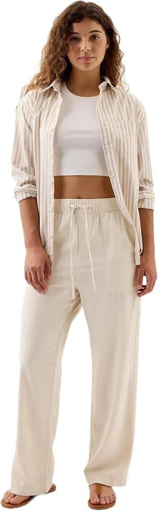 GAP Women's Wide Leg Linen Pull on Pant | Amazon (US)