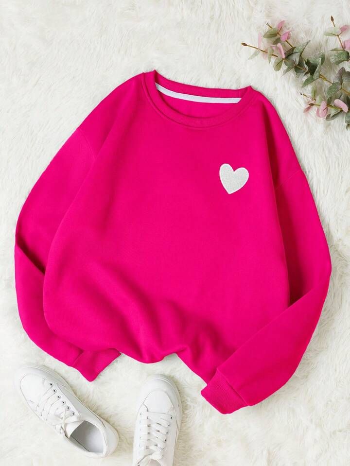 Embroidery Heart Print Thermal Lined Sweatshirt | SHEIN