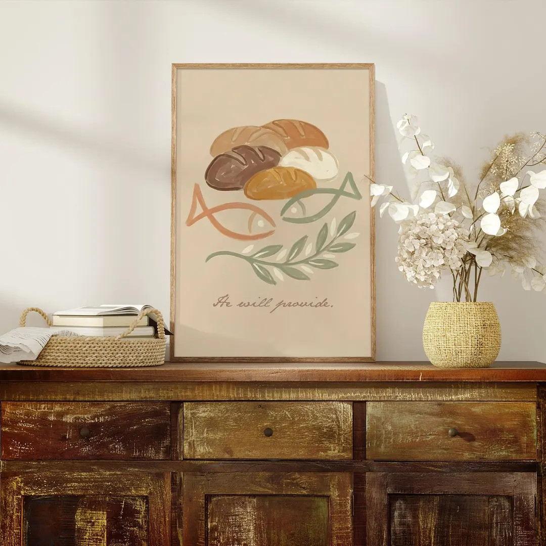 Artful Loaves and Fish Art Print, Jesus Bread Christian, Rustic Biblical Decor, Jesus Feeds 5000,... | Etsy (US)