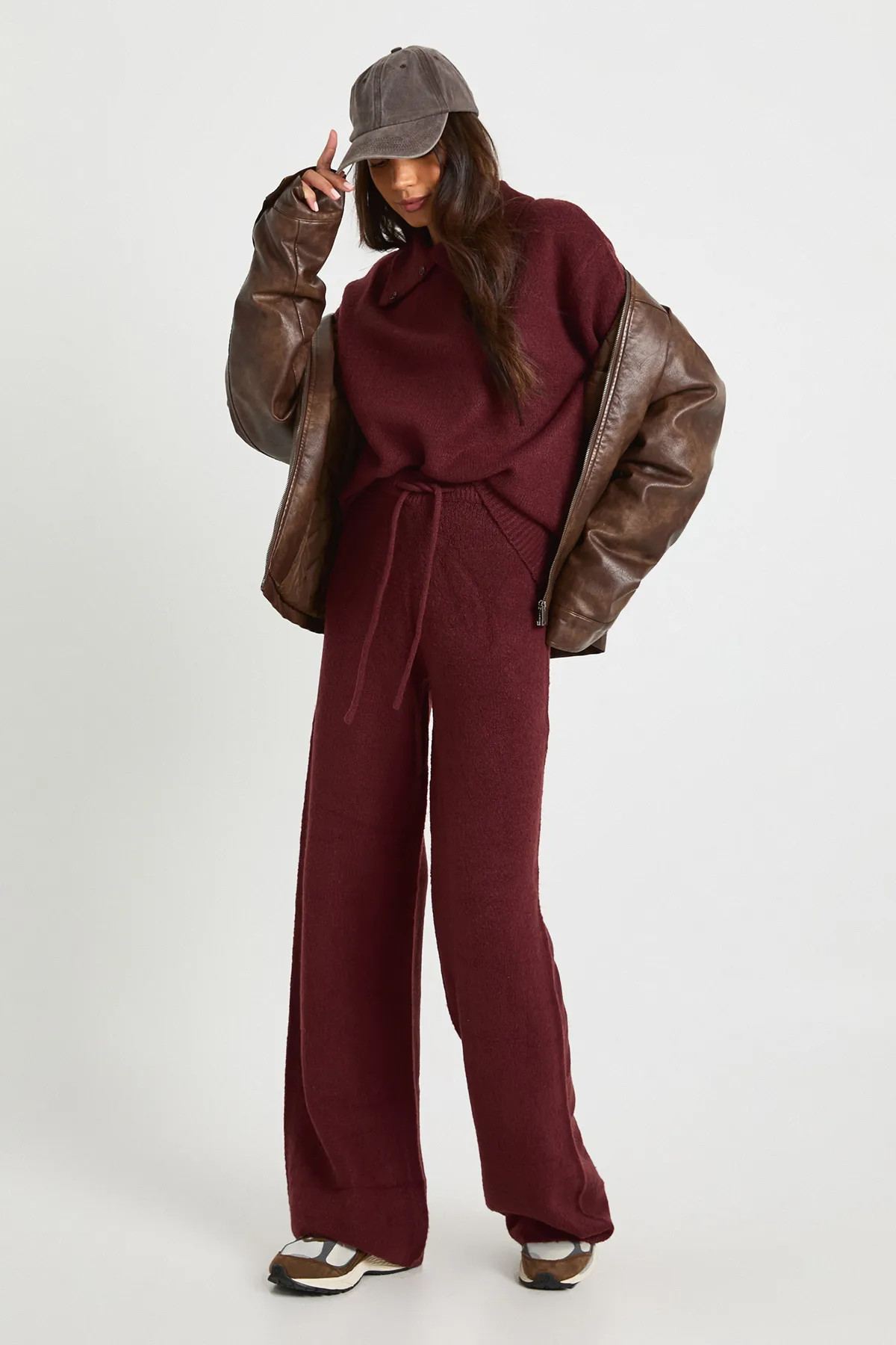 Tall Super Soft Crew Neck Knitted Chunky Cardigan and Wide Leg Trouser Co-Ord | Boohoo.com (UK & IE)