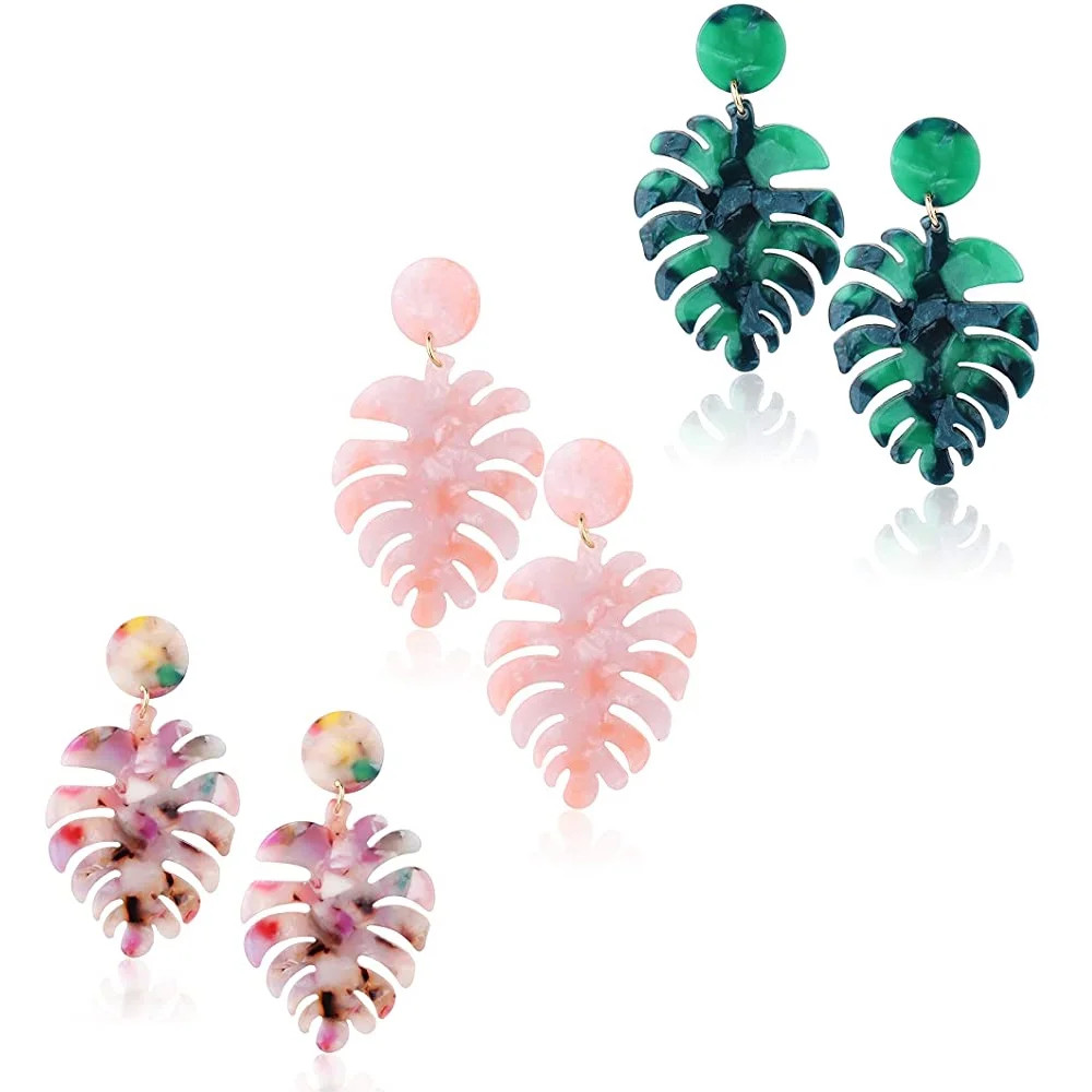 EIMELI Women 3 Pairs Palm Leaf Acrylic Earrings Boho Resin Hypoallergenic Drop Dangle Statement E... | Walmart (US)