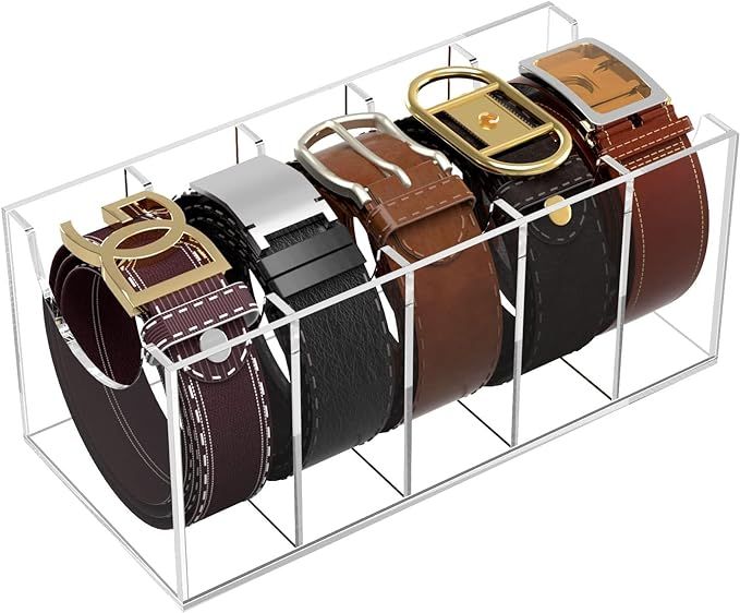NIUBEE Belt Organizer, Acrylic Belt Storage Holder for The Closet, 5 Compartments Display Case fo... | Amazon (US)