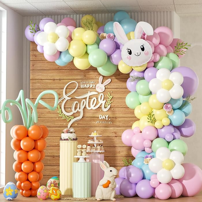 179pcs Easter Balloon Arch Garland Kit with Pastel Yellow Purple Green Orange Blue Pink Rabbit Ca... | Amazon (US)